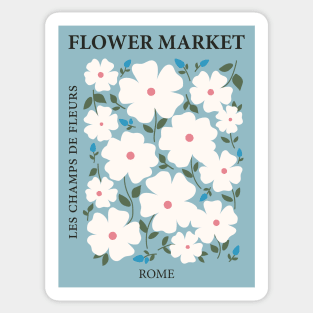 Flower market print, Rome, Blue flower art, Posters aesthetic, Museum poster, Wild rose, Cottagecore Sticker